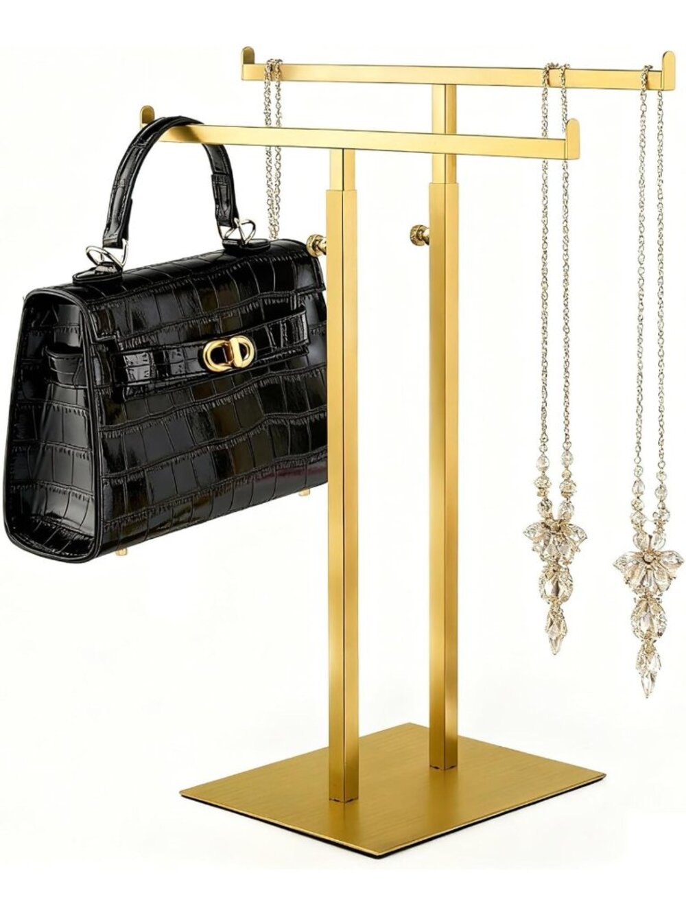 Adjustable Double T-Shaped Purse Display Stand & Jewelry Organizer for Home
